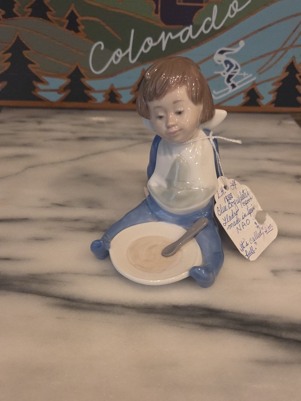 NAO Llardo Child Figurine with Bowl and Spoon - Decorative Home Dining Accent